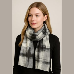 Calvin Klein Black and Gray Abstract Print Scarf 34"x19"